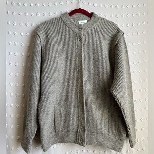 Shetland Edinburgh Wool‎ Mill Button Up Long Sleeve Sweater Tan Brown